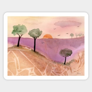 Surreal landscape with trees Sticker